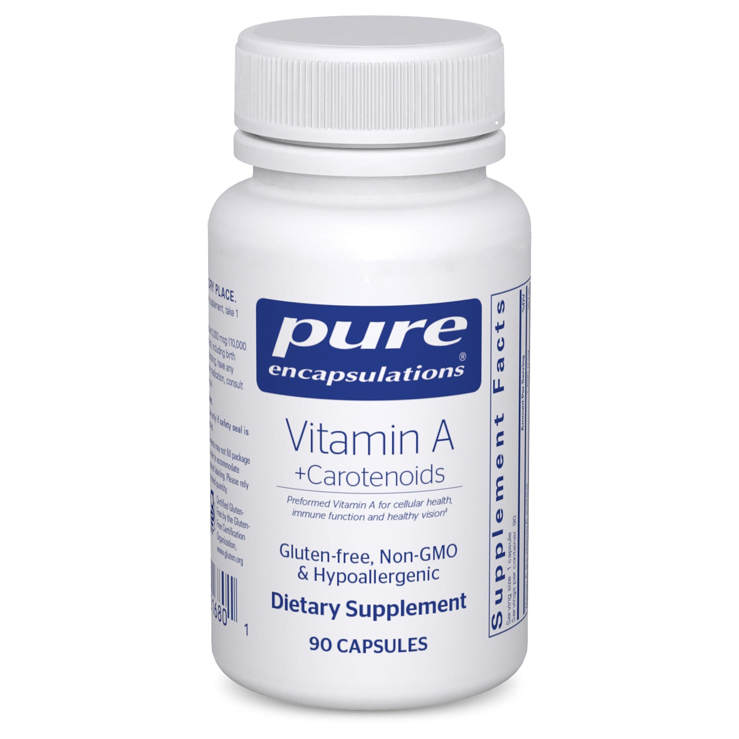 Pure Encapsulations: bouteille de vitamine A et caroténoïdes pour la vision.