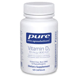 Pure Encapsulations Vitamine D3 en bouteille de 120 capsules, soutien potentiel pour la santé osseuse.