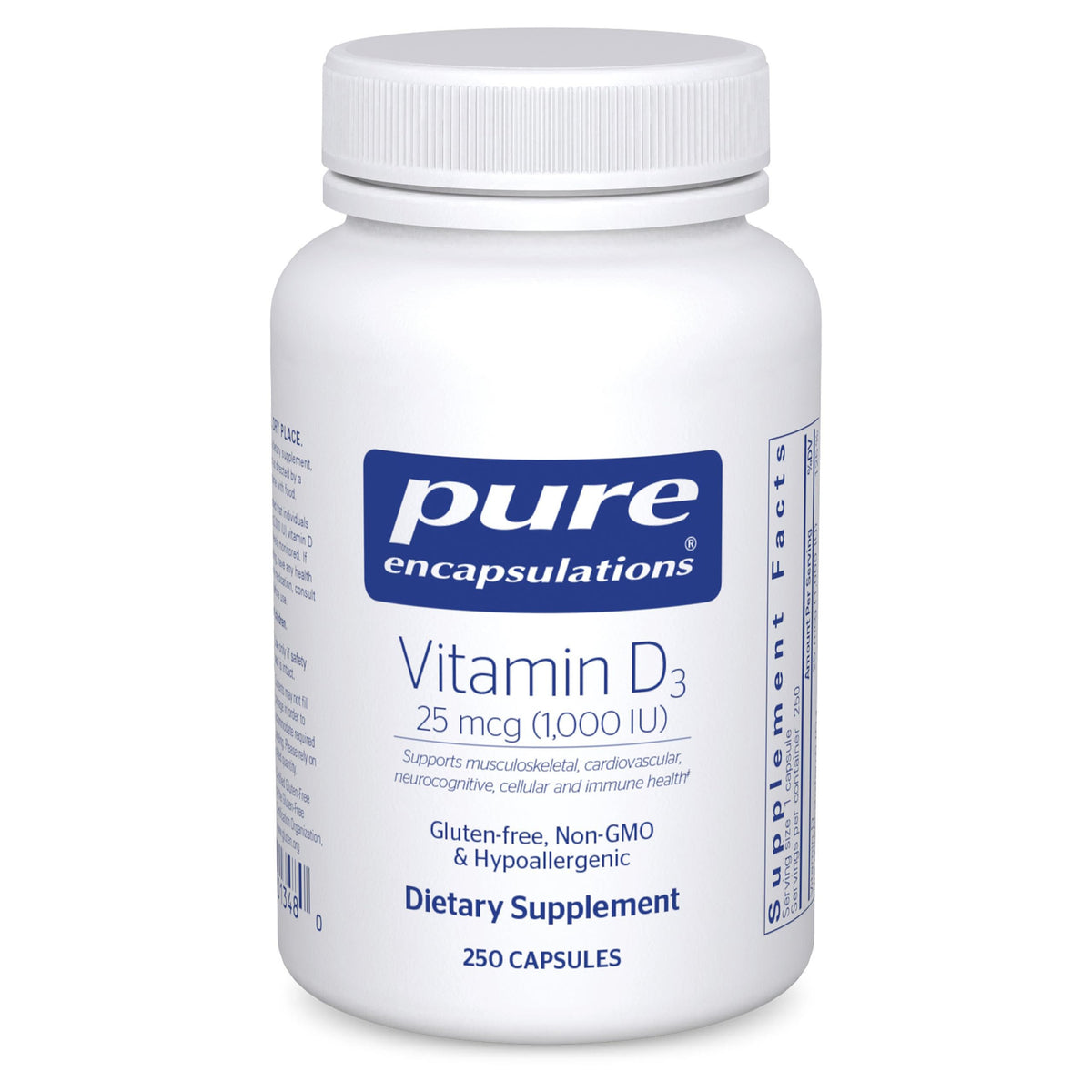 Pure Encapsulations Vitamine D3 - bouteille, soutien potentiel des os et immunité
