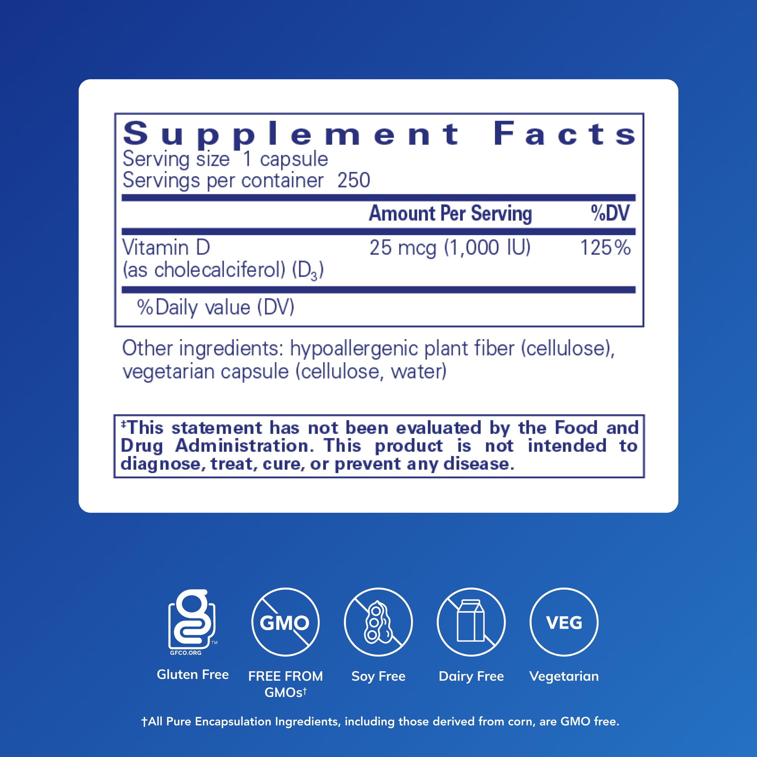 Pure Encapsulations Vitamine D3 - gélules faciles à avaler pour la santé osseuse