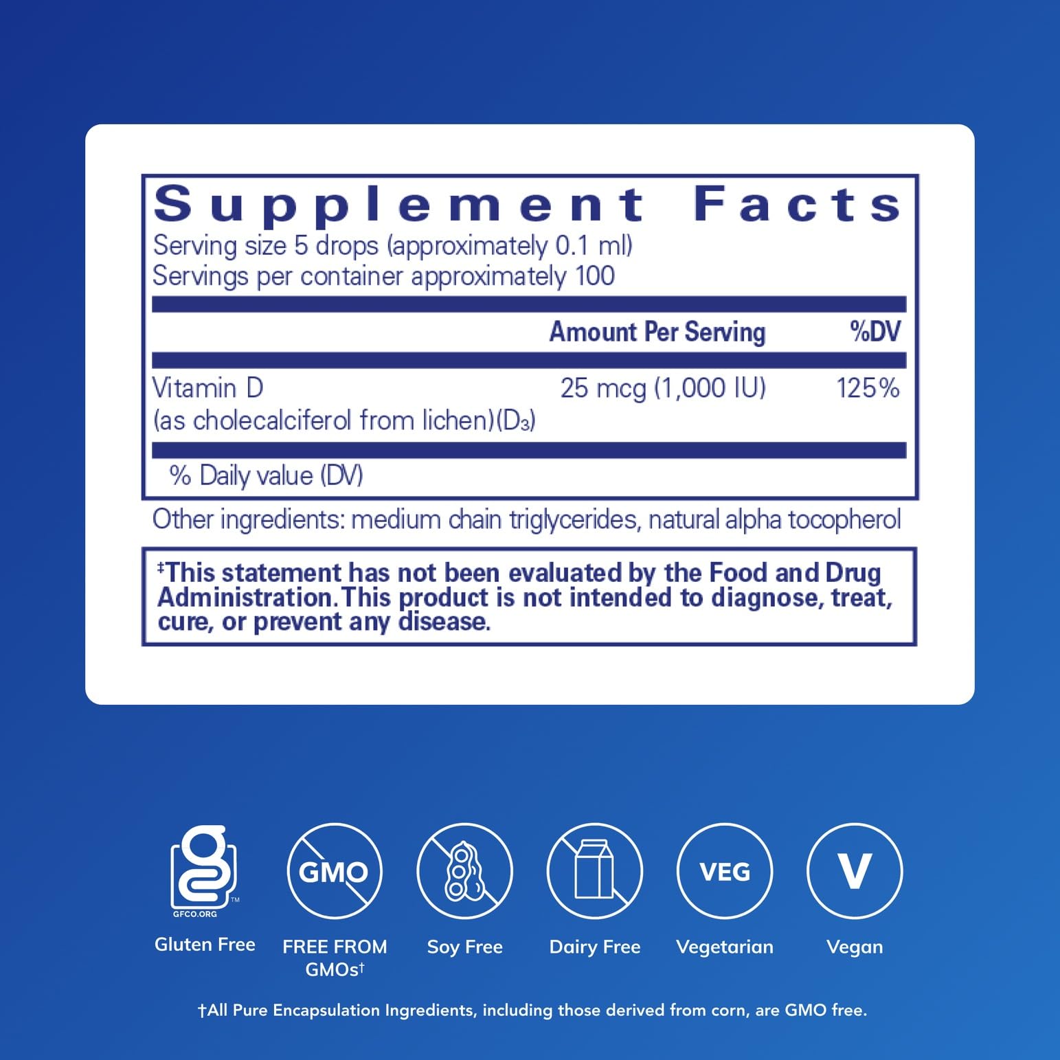 Pure Encapsulations Vitamin D3 Vegan Liquide - Gouttes précises pour dosage quotidien et rapide.