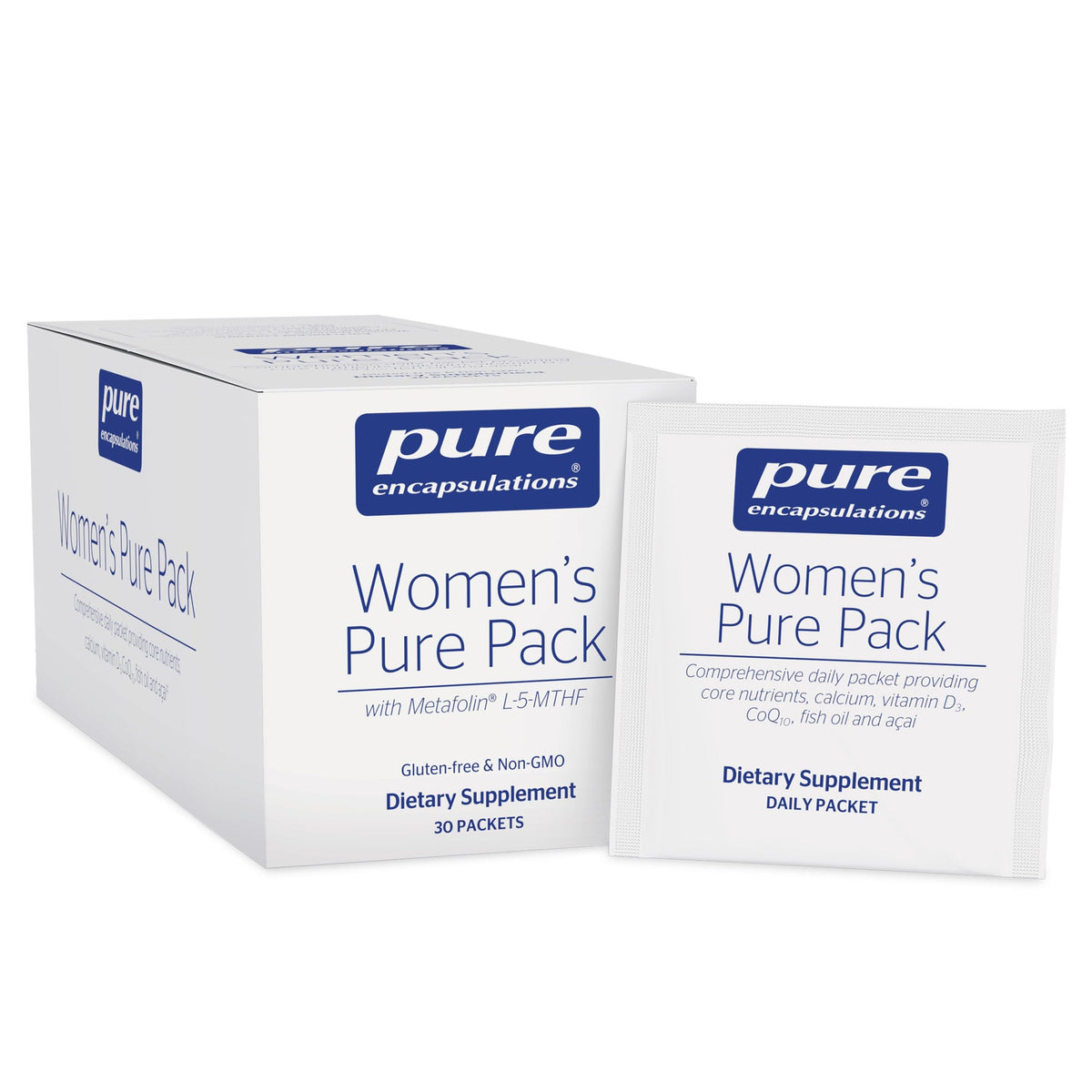 Pure Encapsulations emballage pack femmes 40+, soutien nutritionnel quotidien.
