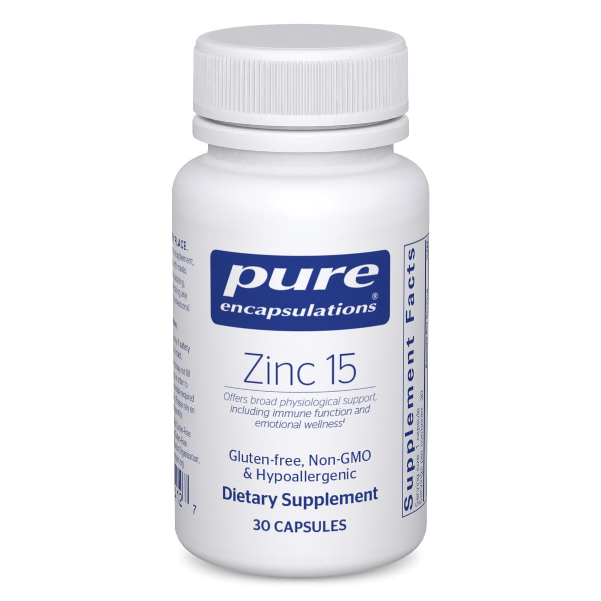 Pure Encapsulations Zinc 15 mg – bouteille: potentiel soutien immunitaire et développement.