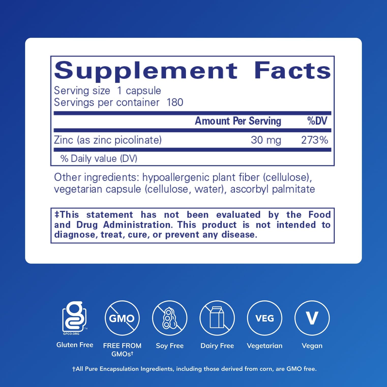 Bouteille Pure Encapsulations Zinc 30 mg, pratique et portable pour votre routine.