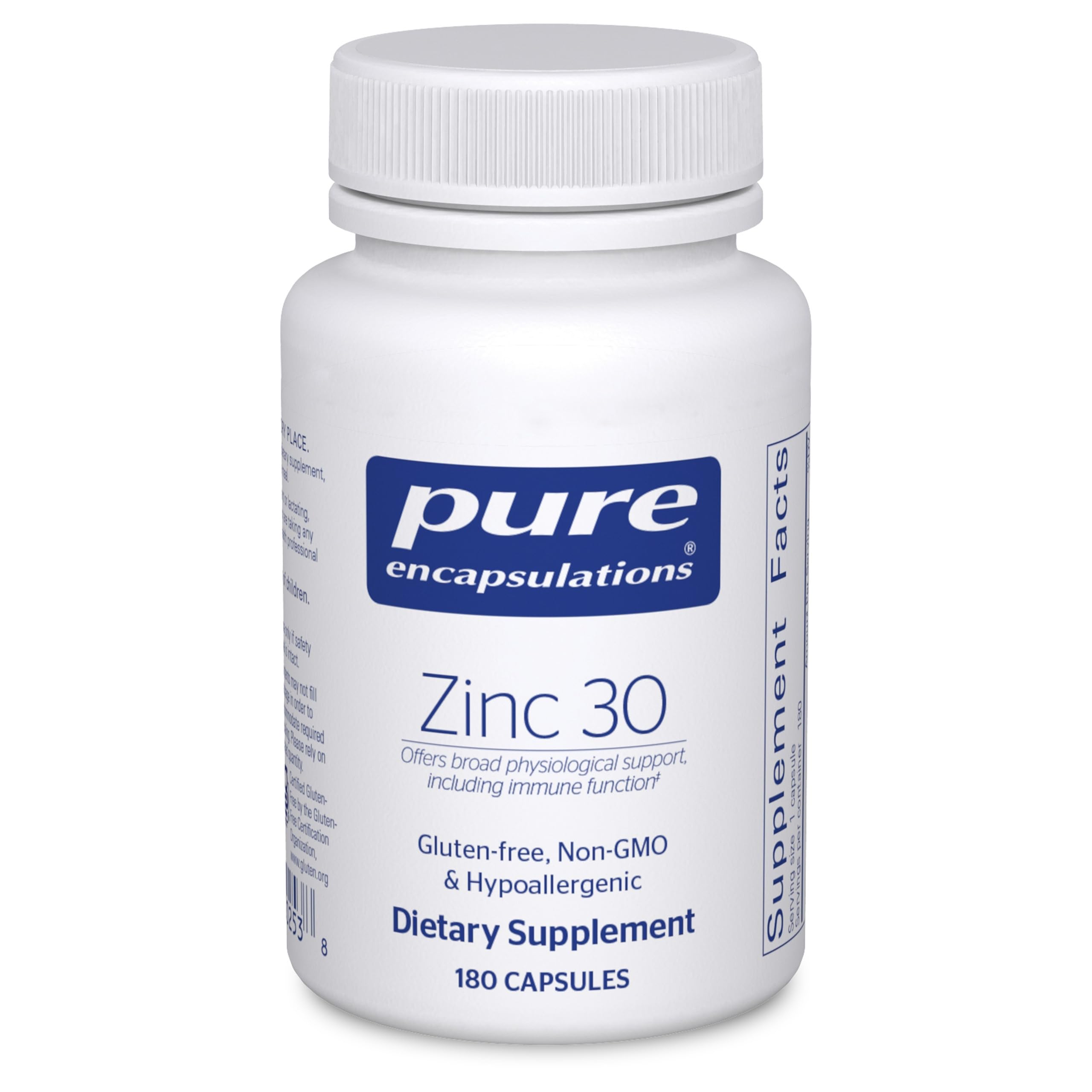 Pure Encapsulations Zinc 30 mg, capsules faciles à avaler pour le soutien immunitaire.