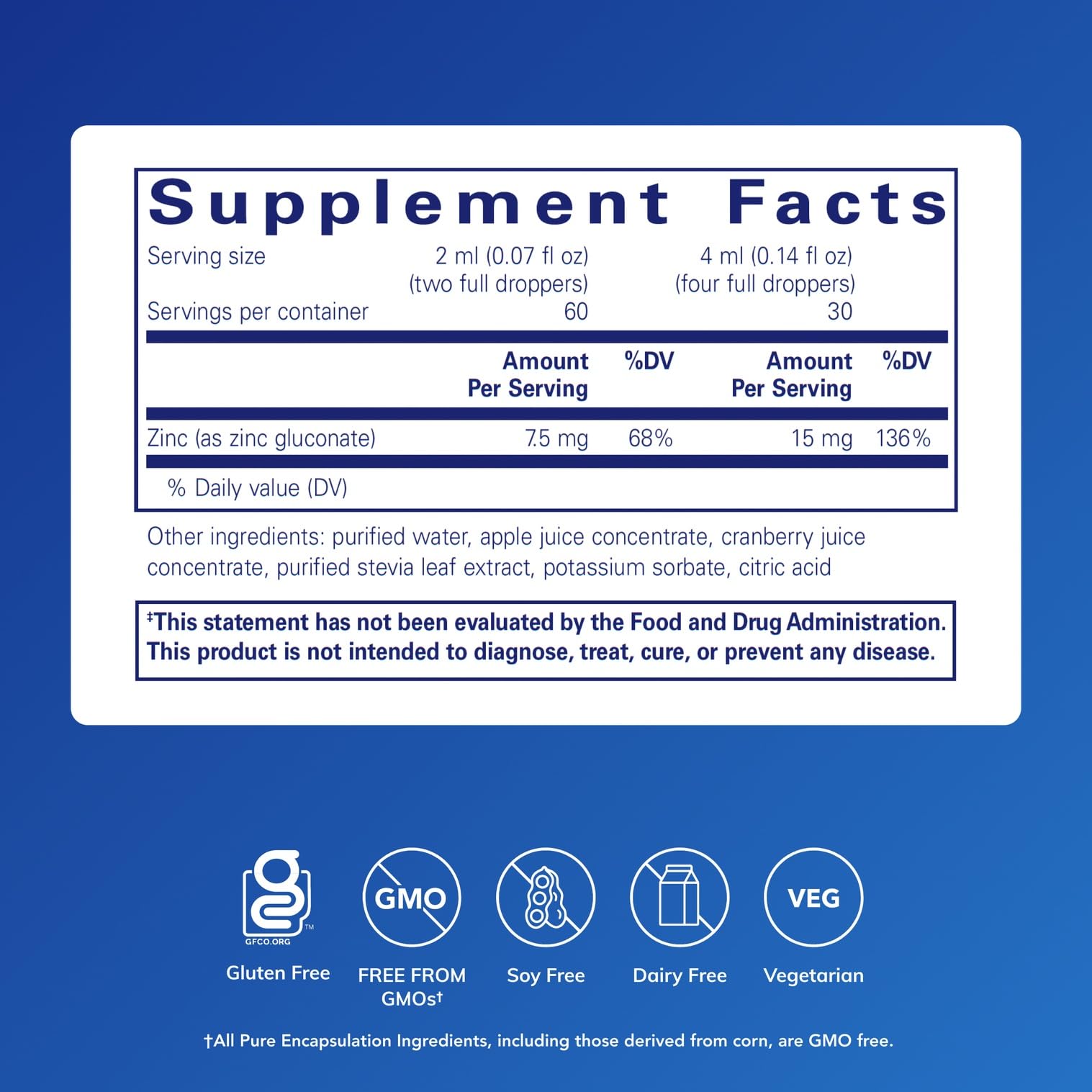 Pure Encapsulations Zinc Liquide, doseur facile pour un dosage fiable et pratique.