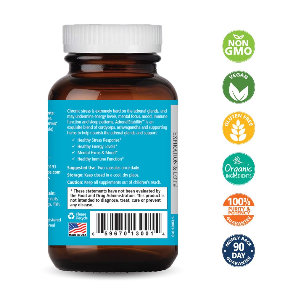 Pure Essence Labs Adrenal Stability, bienfaits possibles sur énergie et sommeil.