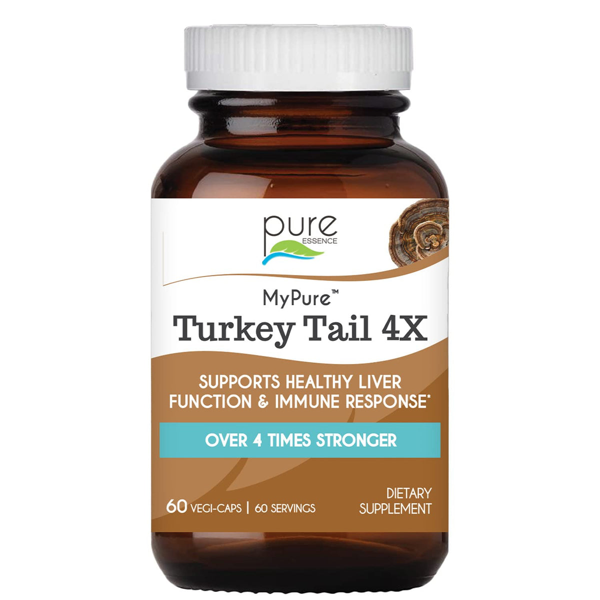 Pure Essence Labs Extrait TramE8te versicolore 4X dans bouteille en verre, soutien immunitaire potentiel.