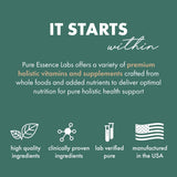 Pure Essence Labs Extrait TramE8te versicolore 4X emballage ouverte dans un cadre domestique.