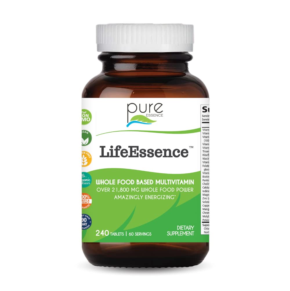 PURE ESSENCE LABS LifeEssence: bouteille de vitamines pour énergie durable.