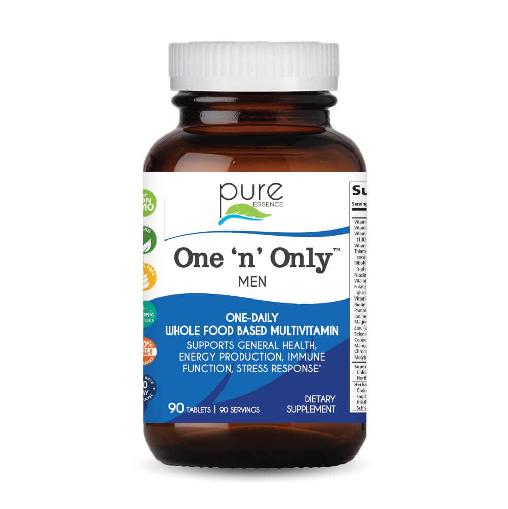 PURE ESSENCE LABS One N Only tablettes visibles dans le flacon, énergie naturelle au quotidien