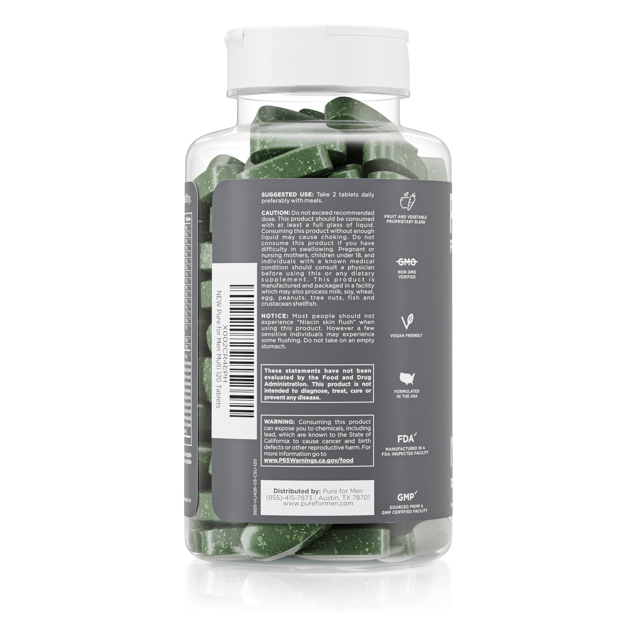 Pure for Men — étiquette claire et ingrédients propres sans additifs artificiels.