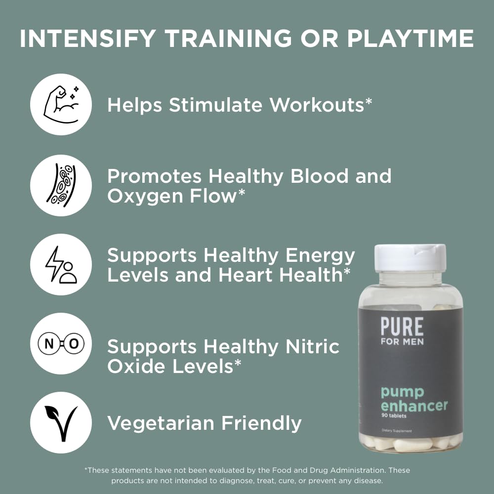 Pure for Men Pump Enhancer — Dosage quotidien de 2 905 mg par portion et trois comprimés.
