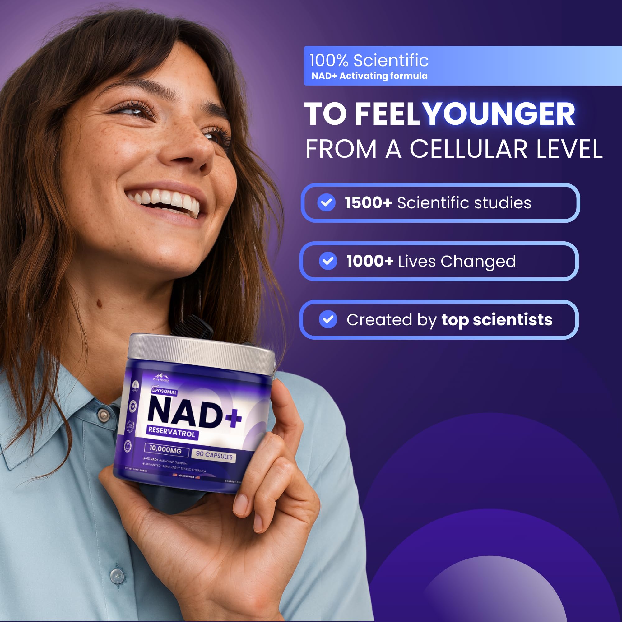 Pure Health Max PHM NAD Resveratrol : ingrédients clés nicotinamide et niacinamide pour NAD