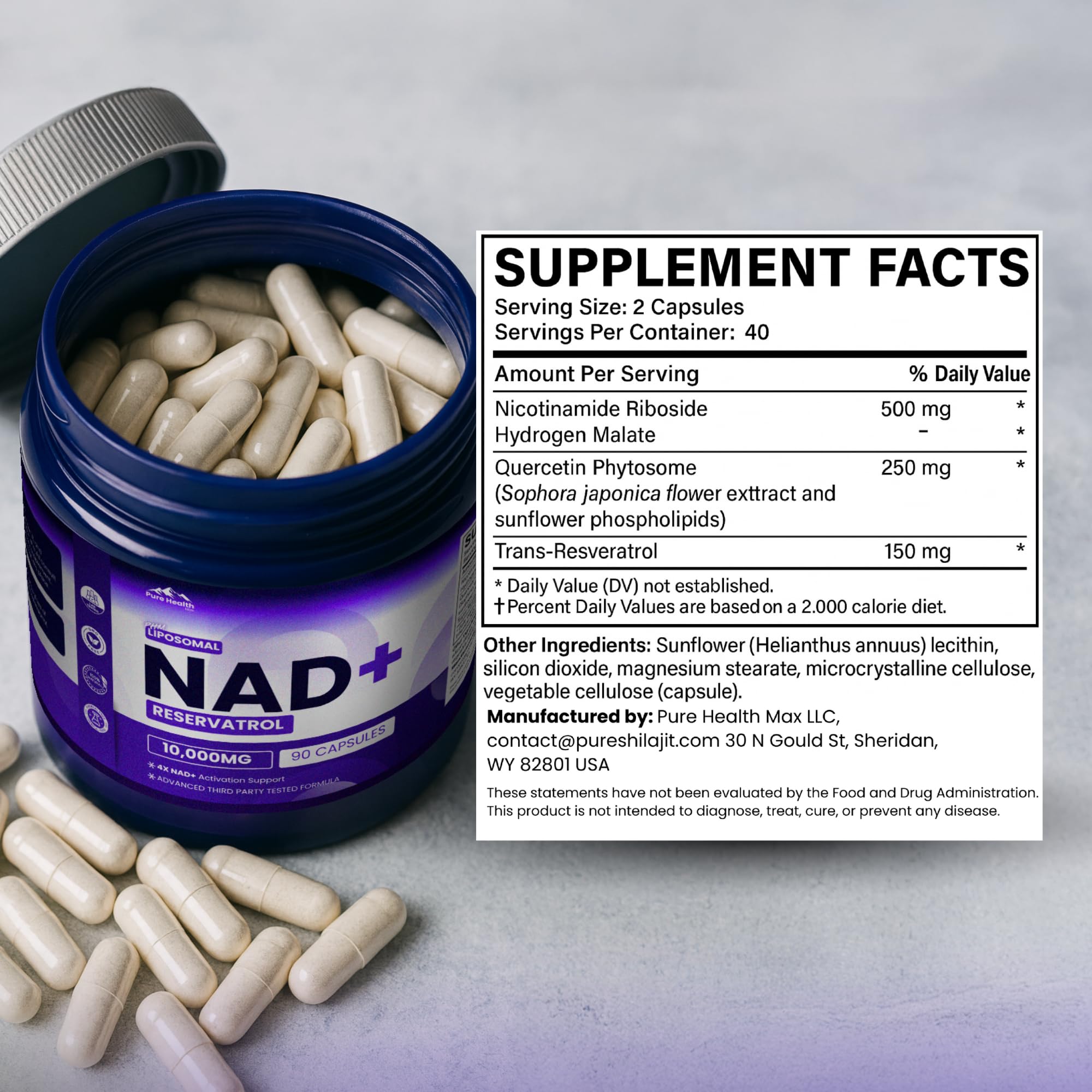 Pure Health Max PHM NAD Resveratrol : 90 capsules pour une approche de 3 mois