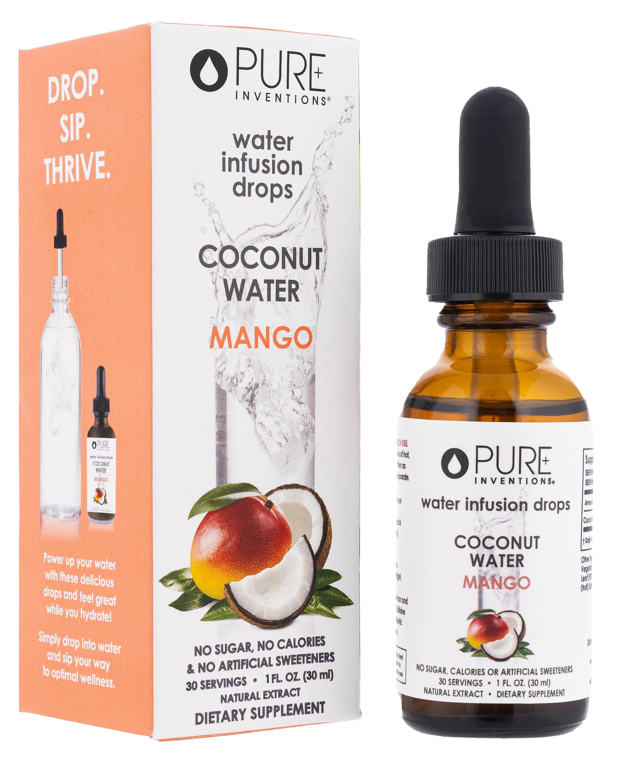 Gouttes Pure Inventions eau coco electrolytes pour hydratation rapide et rafraîchissante
