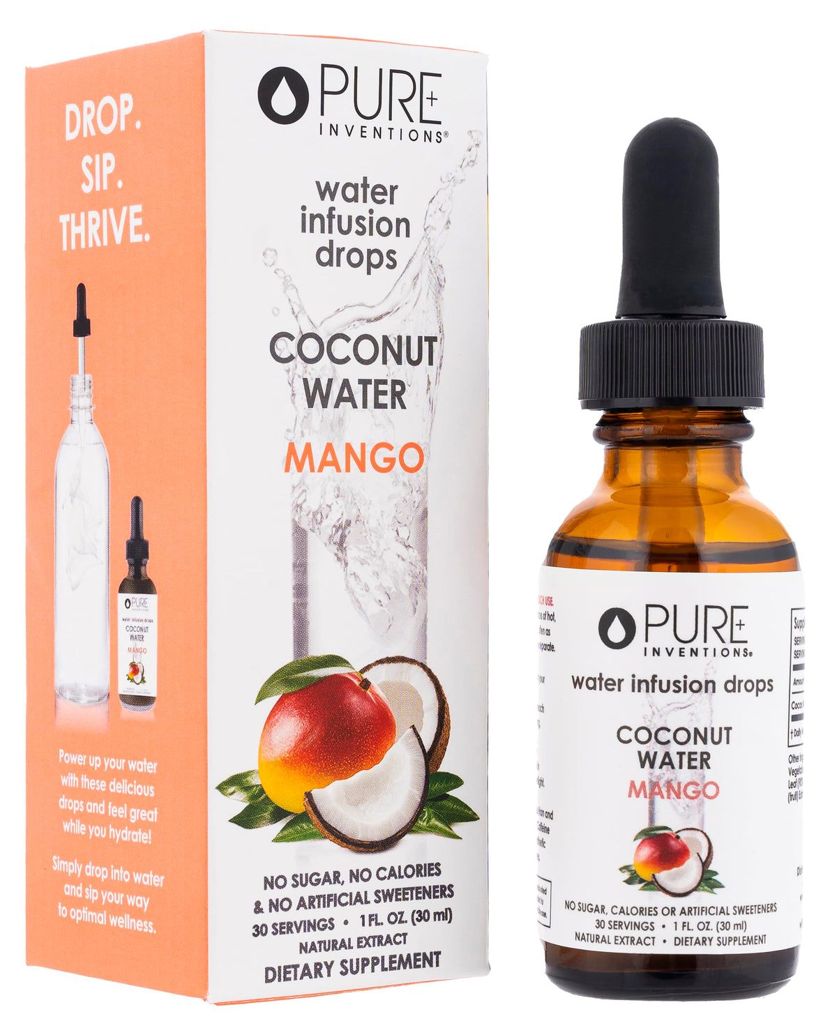 Gouttes Pure Inventions eau coco electrolytes pour hydratation rapide et rafraîchissante