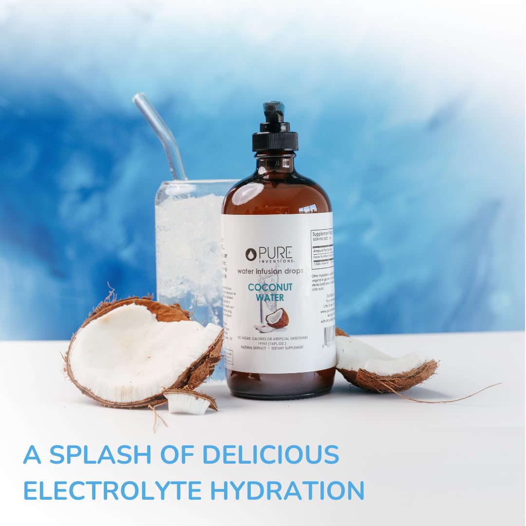 Pure Inventions gouttes infusion mangue coco — eau infusée aromatique dans un verre