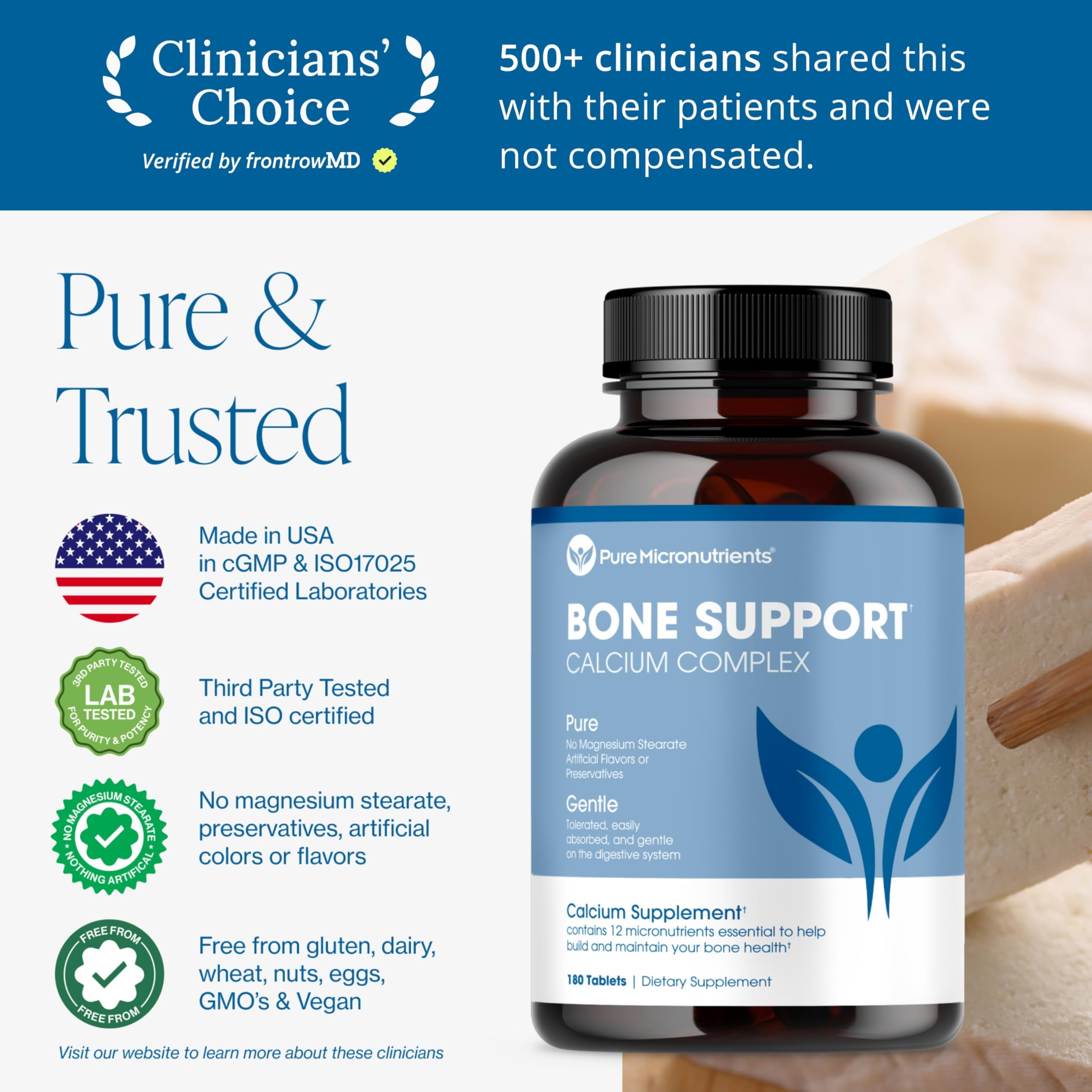 Pure Micronutrients Calcium — hydroxyapatite et citrate offrant une biodisponibilité accrue.