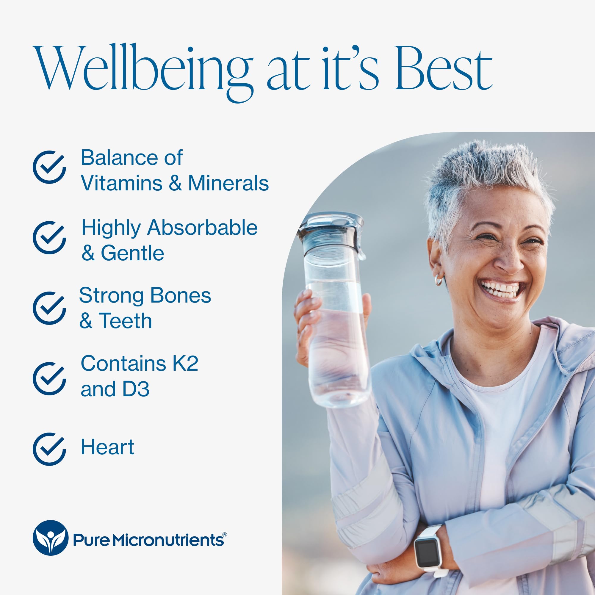 Pure Micronutrients Calcium — avec D3 et K2 pour le soutien minéral quotidien.