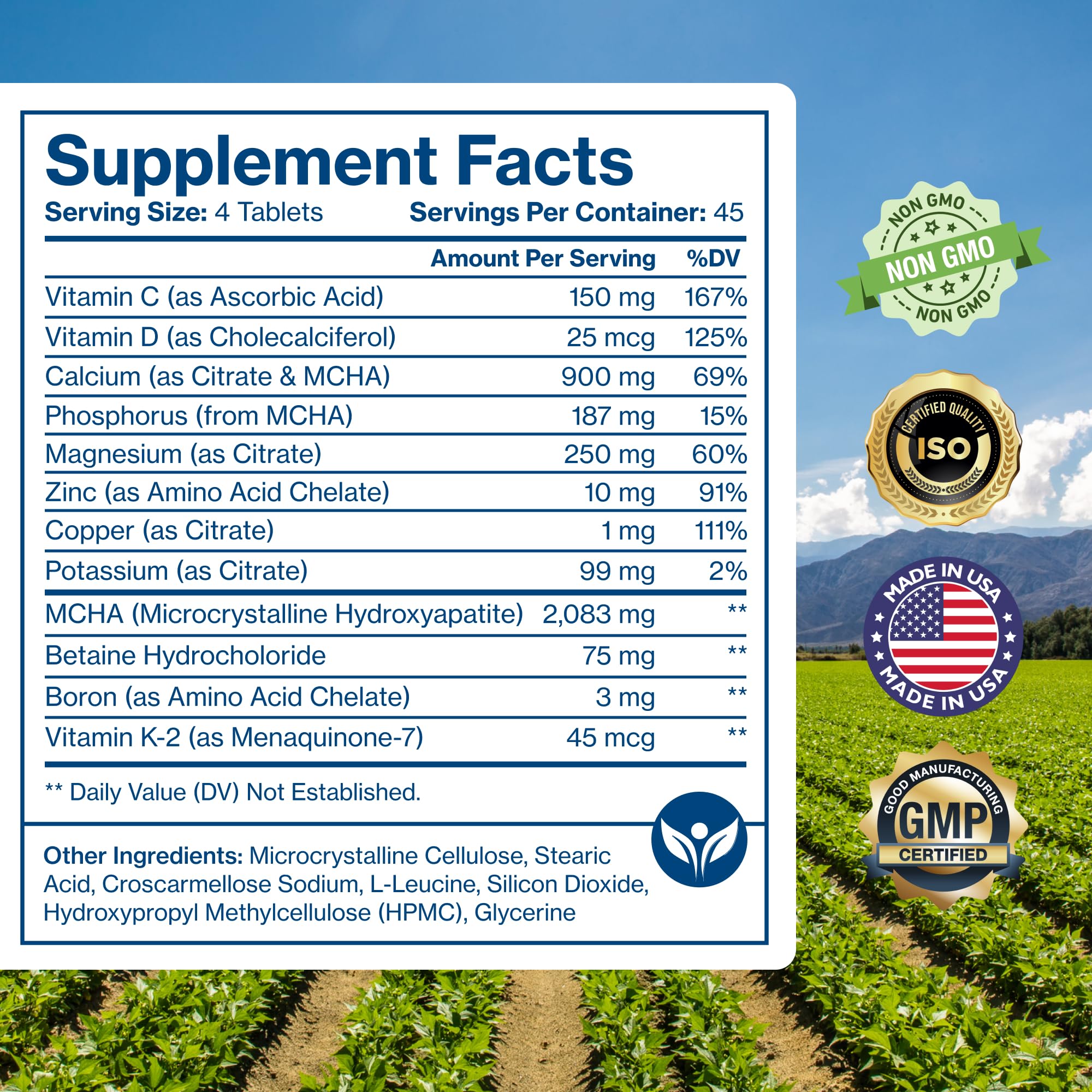 Pure Micronutrients Calcium — certifié Kosher et Halal, fabrication aux États‑Unis.