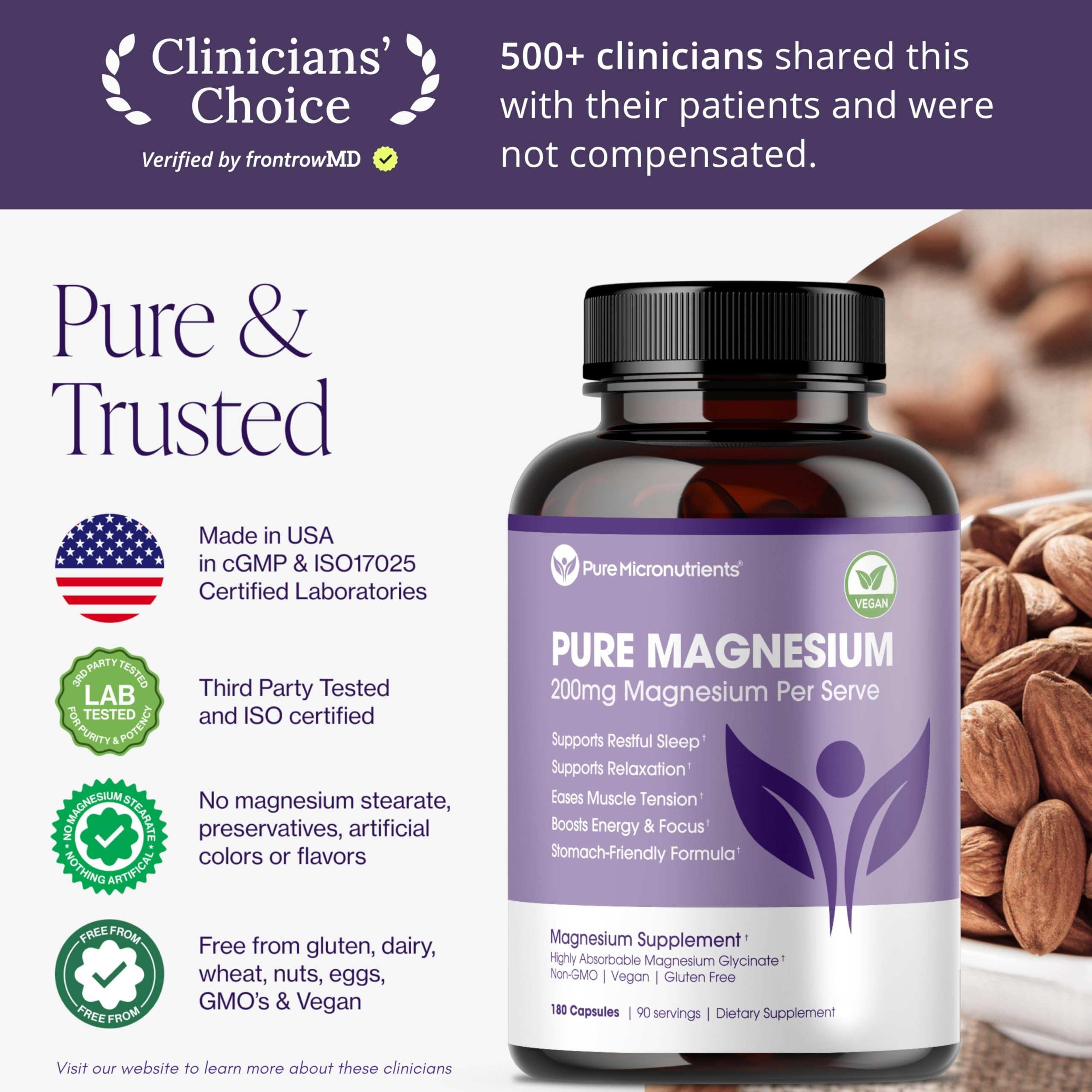Pure Micronutrients Magnesium Glycinate forme chelatée pour meilleure absorption.