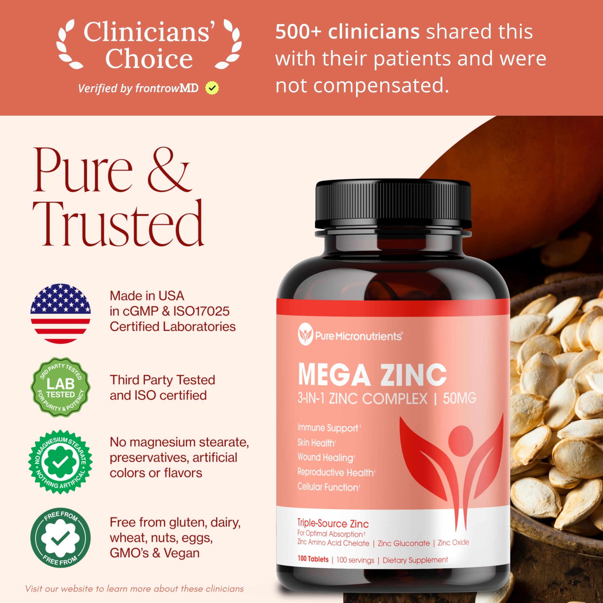 Pure Micronutrients Mega Zinc format compact et pratique, prise unique par jour.