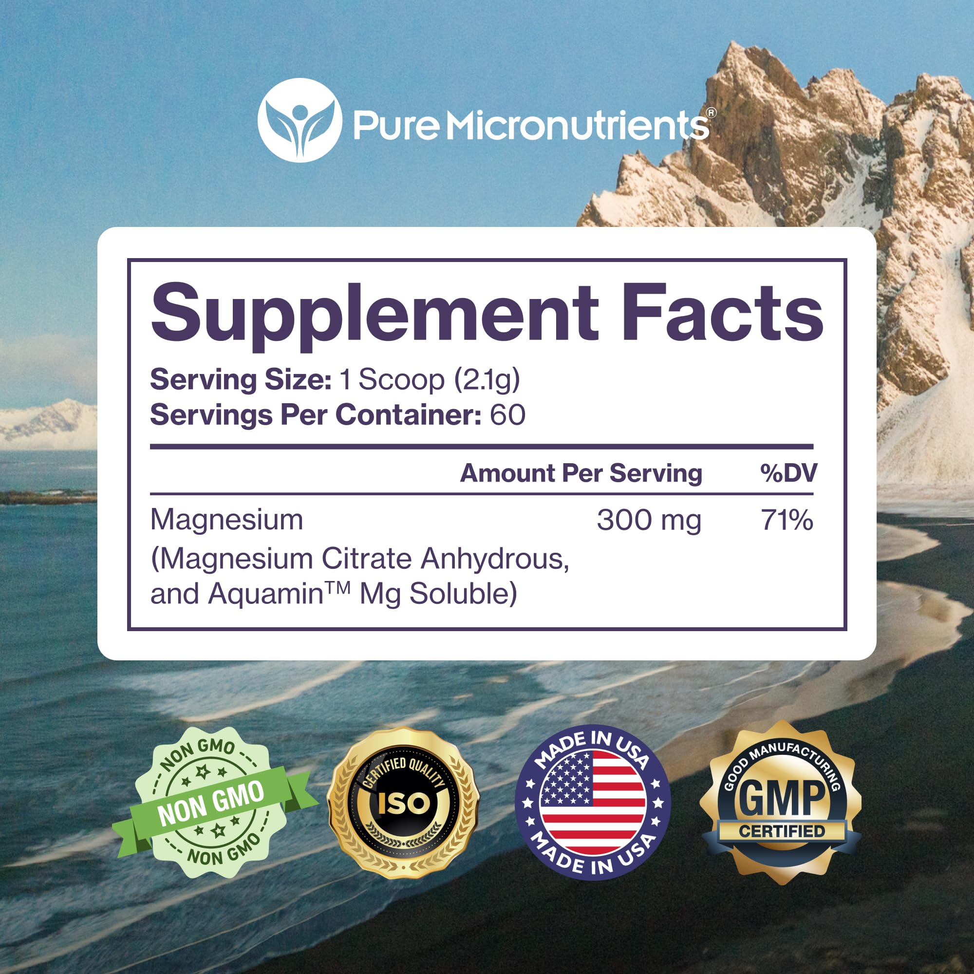 Pure Micronutrients Poudre Magnésium Citrate – Gros plan sur la texture fine.