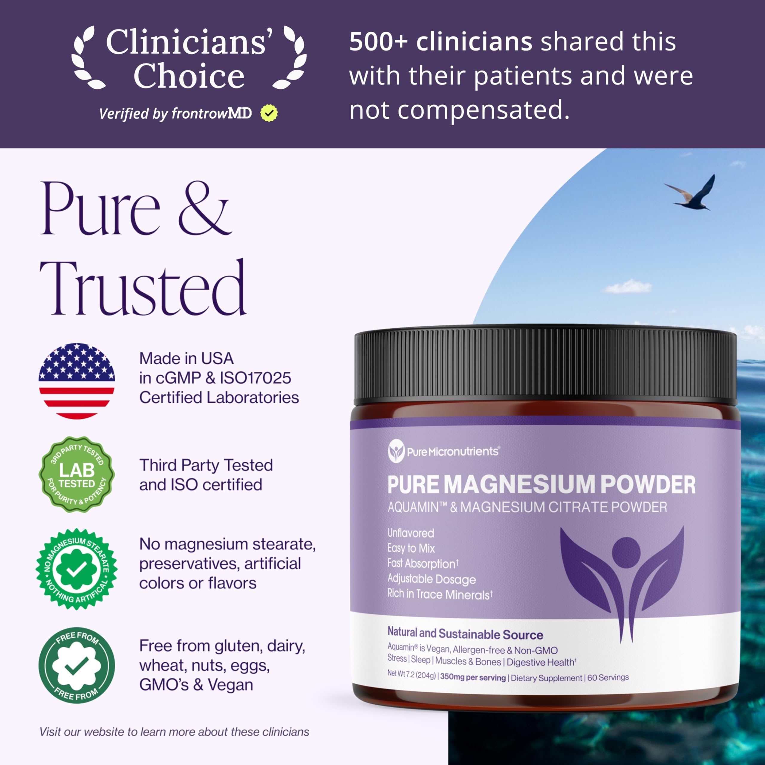 Pure Micronutrients Poudre Magnésium Citrate – Utilisation quotidienne facile.