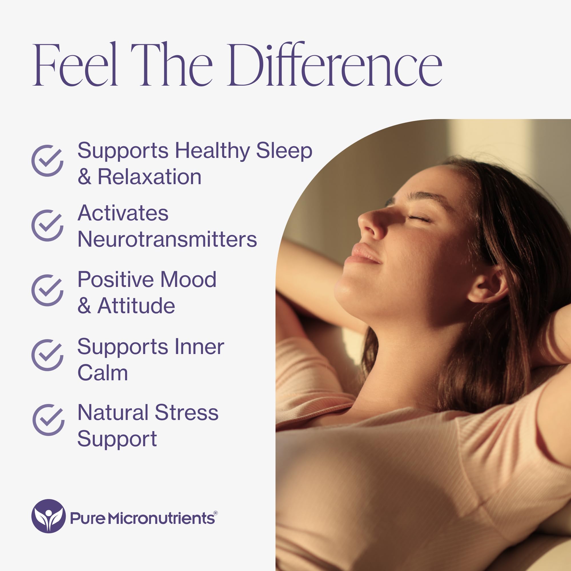 Capsules végétales Pure Micronutrients 5-HTP + GABA pour relaxation et clarté.