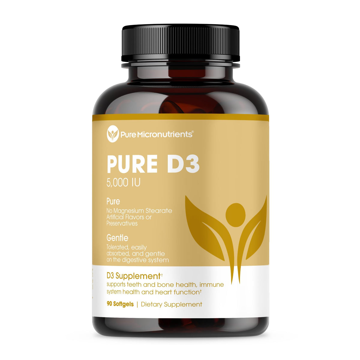 Pure Micronutrients Pure D3 : bouteille de gélules mini faciles à prendre pour usage quotidien