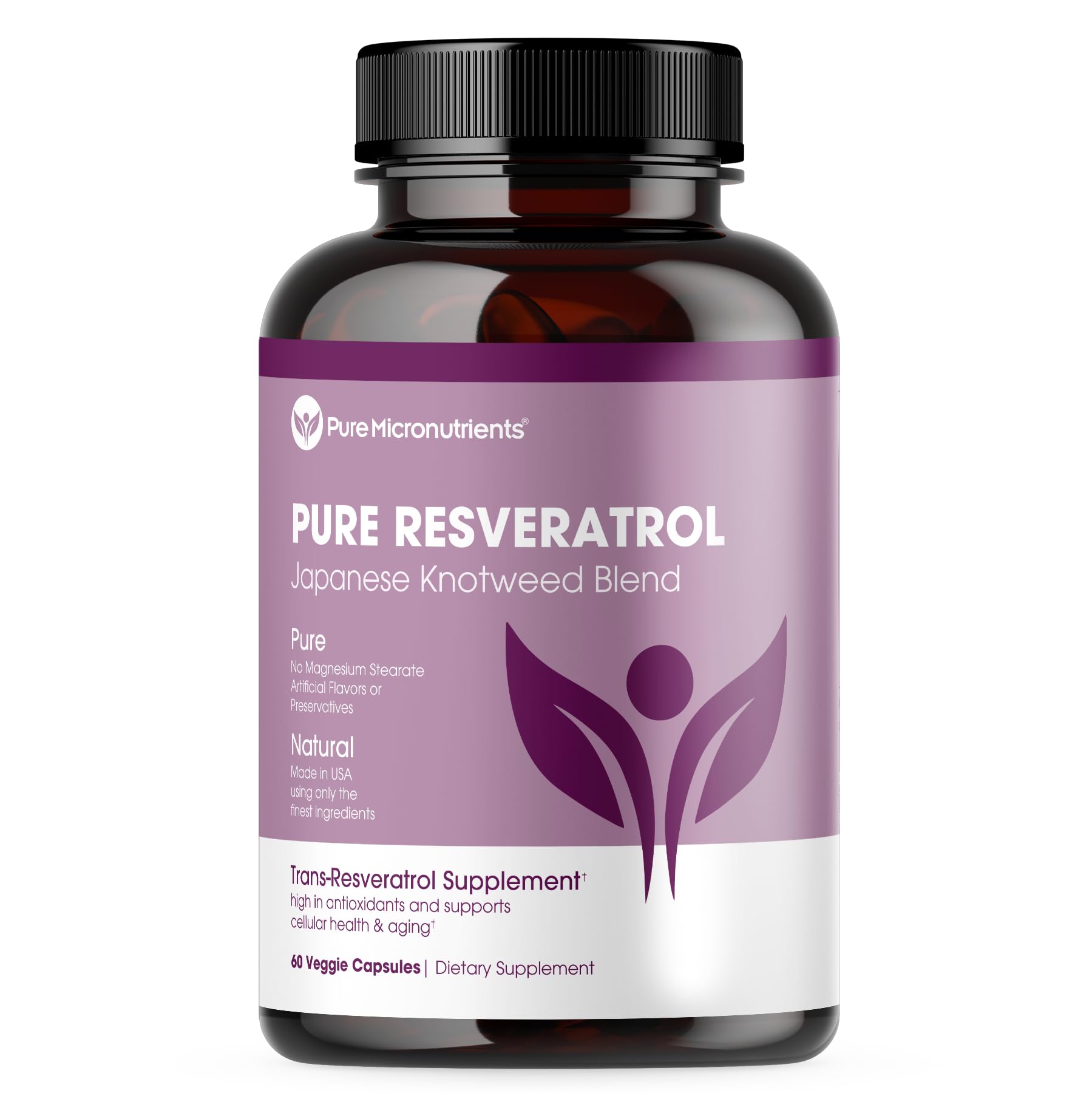Pure Micronutrients Resveratrol – bouteille de 60 capsules, soutien potentiel cardio-immunitaire.