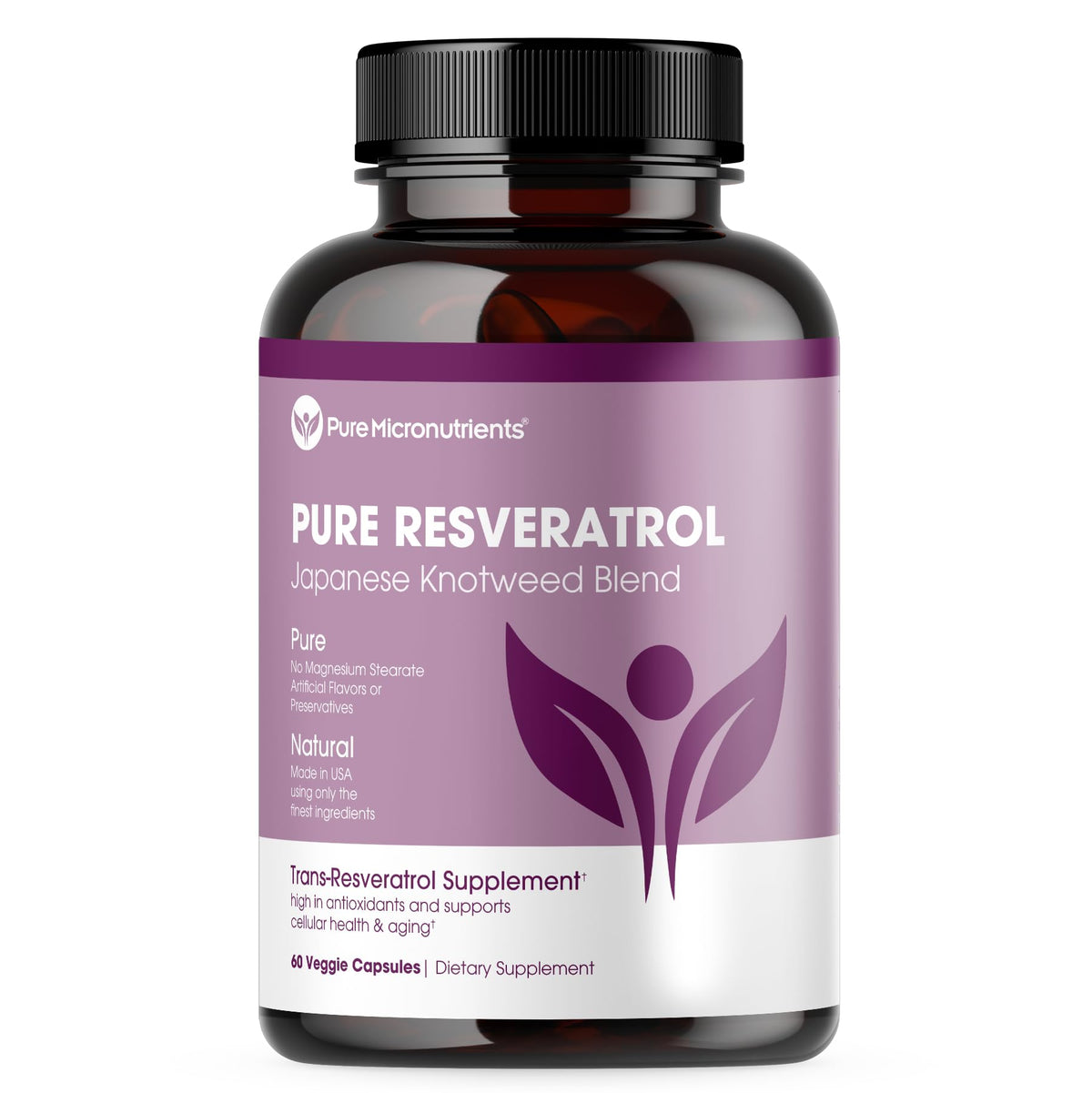 Pure Micronutrients Resveratrol – bouteille de 60 capsules, soutien potentiel cardio-immunitaire.