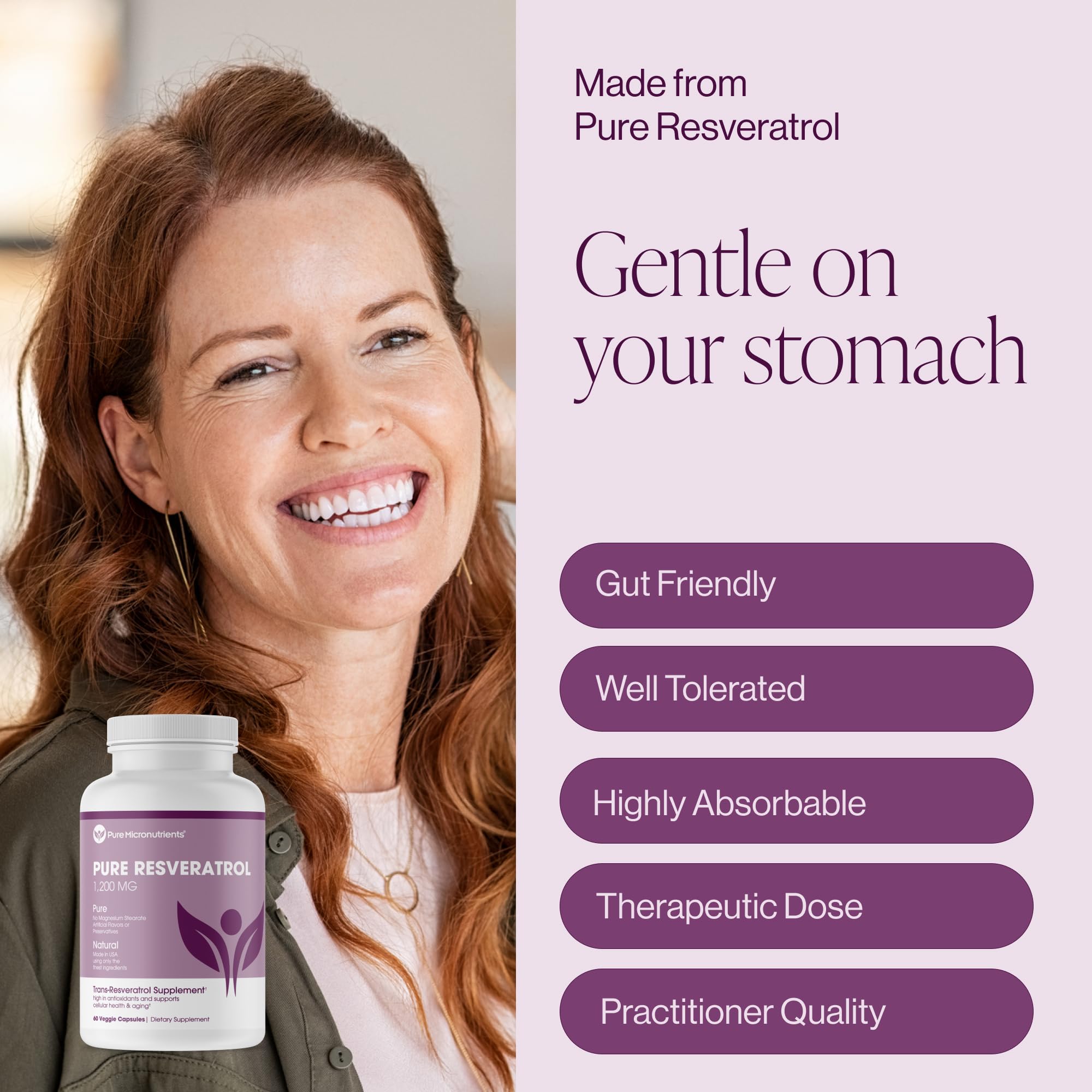 Pure Micronutrients Resveratrol – prise quotidienne simple avec repas.