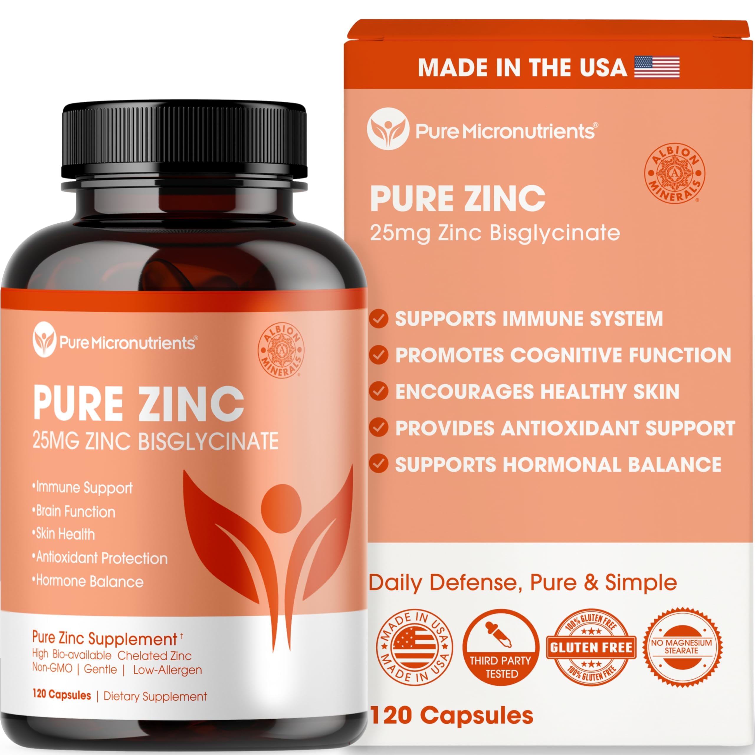 Pure Micronutrients Zinc, bouteille 25 mg, soutien immunitaire potentiel.