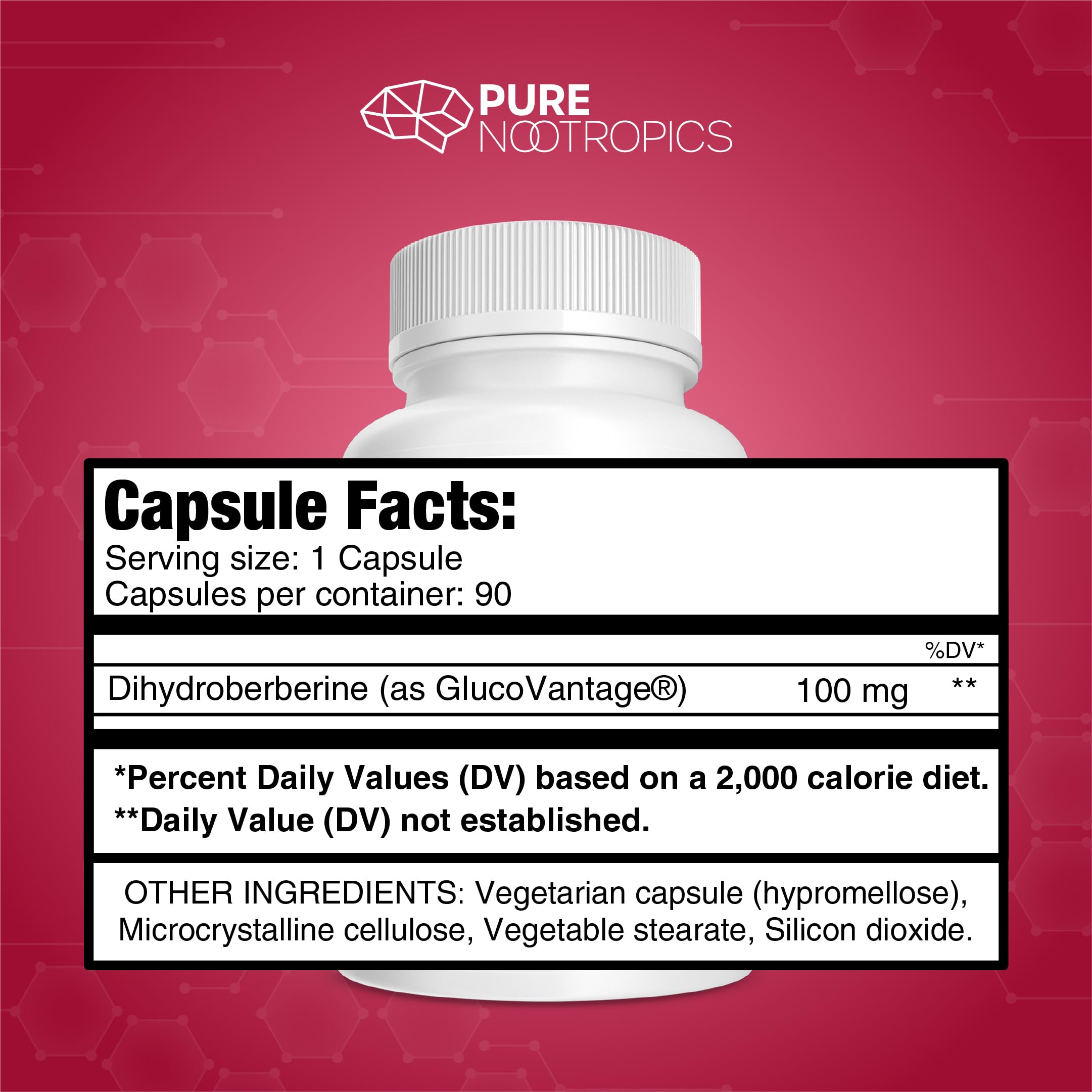 Pure Nootropics Dihydroberberine GlucoVantage – flacon compact et pratique pour le quotidien