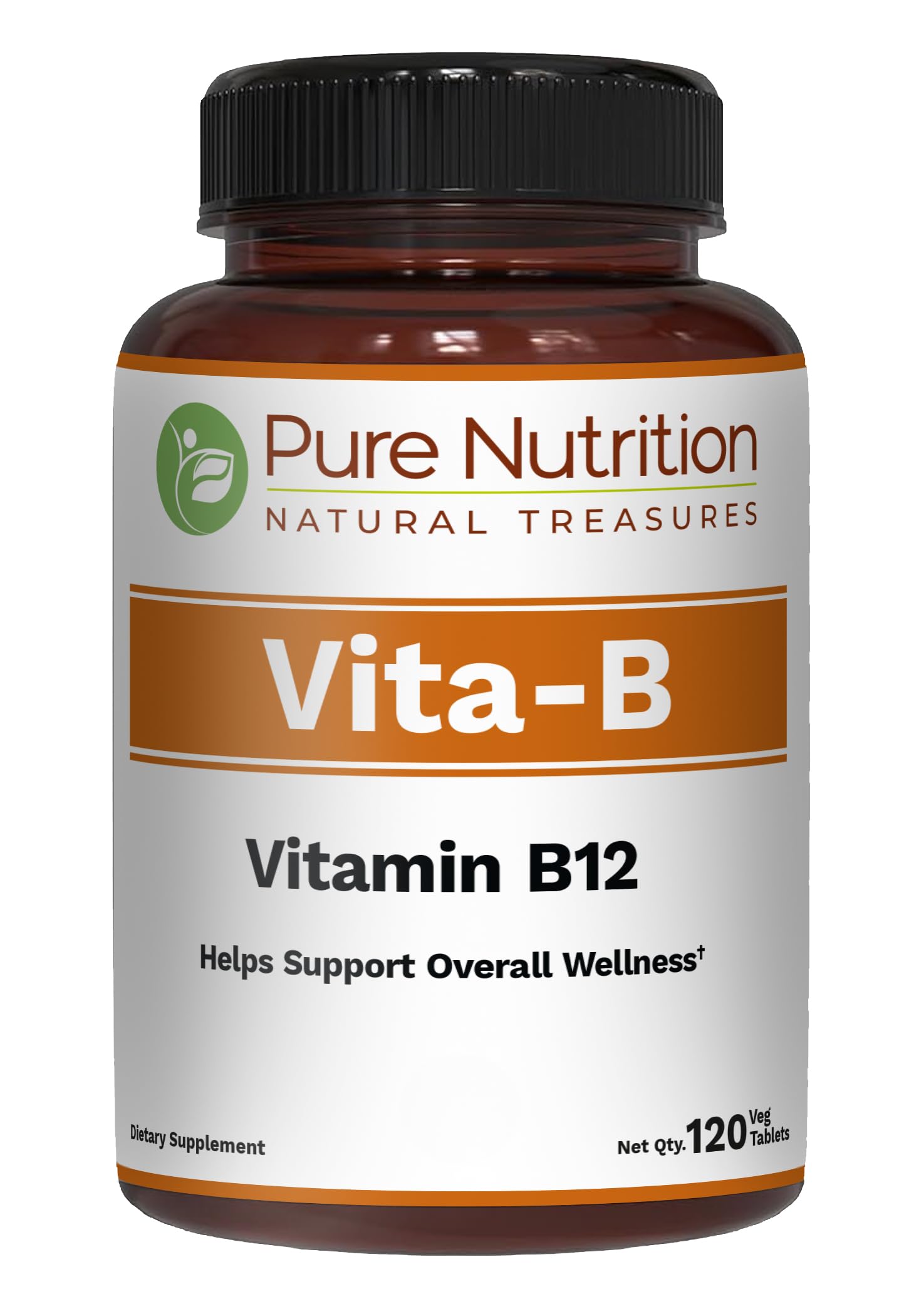 PURE NUTRITION NATURAL TREASURES B12 bouteille tablettes véganes, apport pratique quotidien.