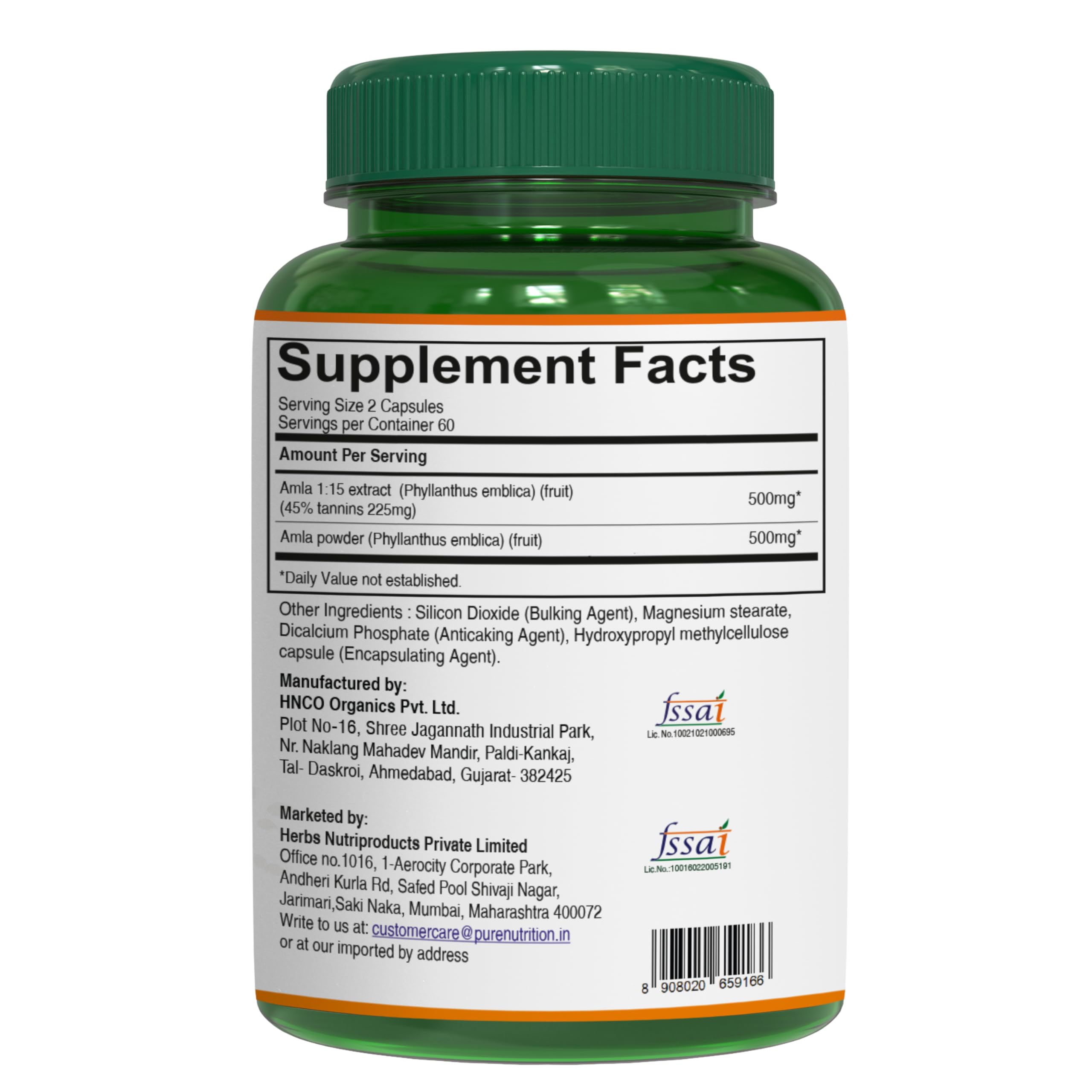 Étiquette Pure Nutrition Natural Treasures Amla Extrait indique Non-GMO.
