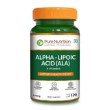 Pure Nutrition Natural Treasures acide-lipoïque alpha 600mg en bouteille, potentiel antioxydant.