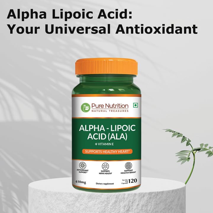 Pure Nutrition Natural Treasures etiquette-produit acide-lipoïque-600mg, informations claires sur le produit.