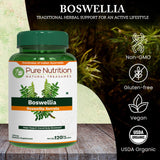Pure Nutrition Natural Treasures extrait boswellia 15:1 600 mg: capsules faciles, soutien potentiel du bien-être