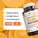 Pure Organic Elements, bouteille liposomale vitamine C, absorption potentielle améliorée lors des repas.