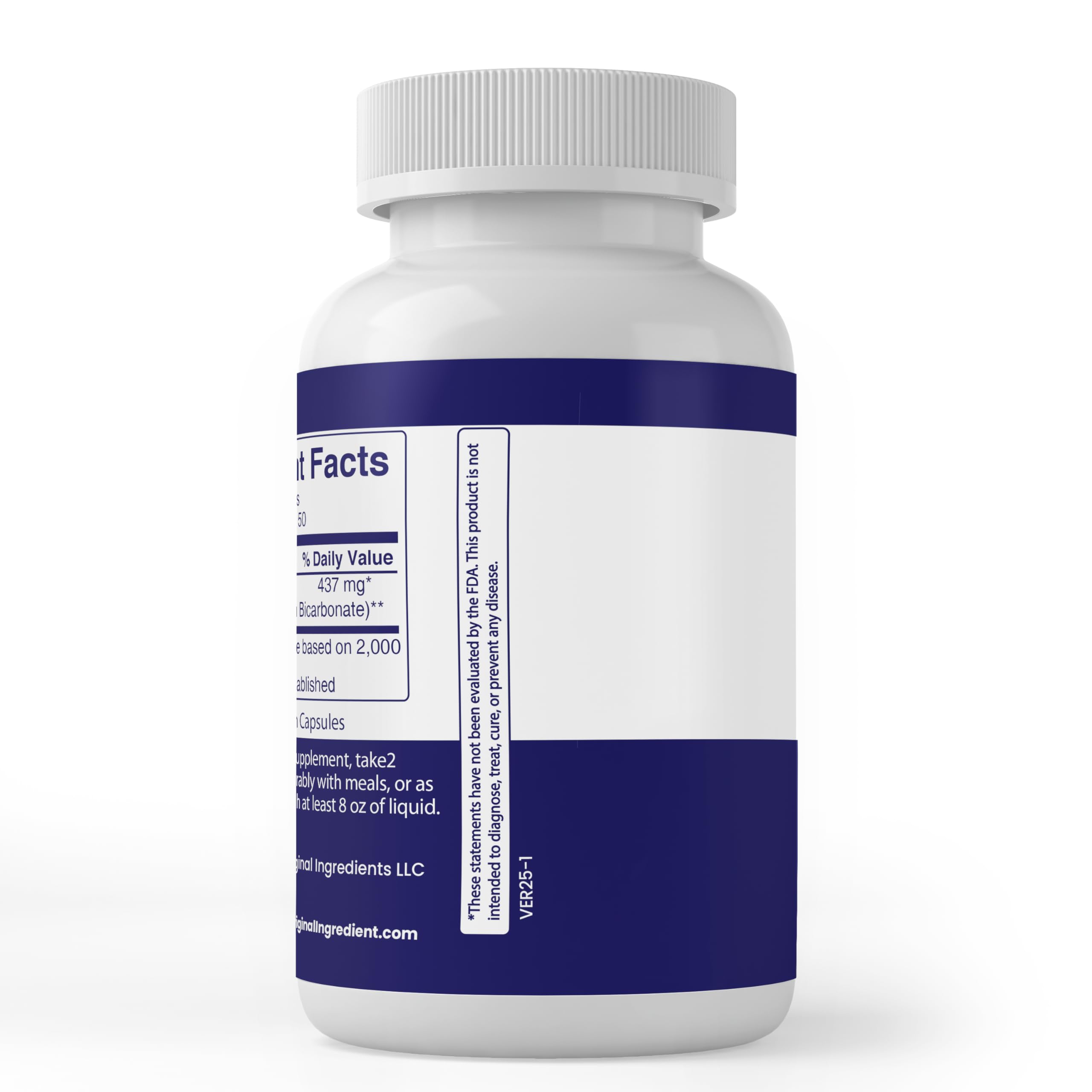 Pure Original Ingredients boîte capsules bicarbonate de sodium; emballage clair.