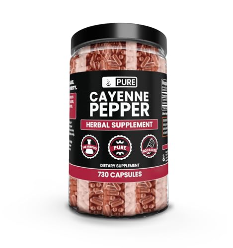 PURE ORIGINAL INGREDIENTS Boîte Cayenne Capsules, format clair et lisible.