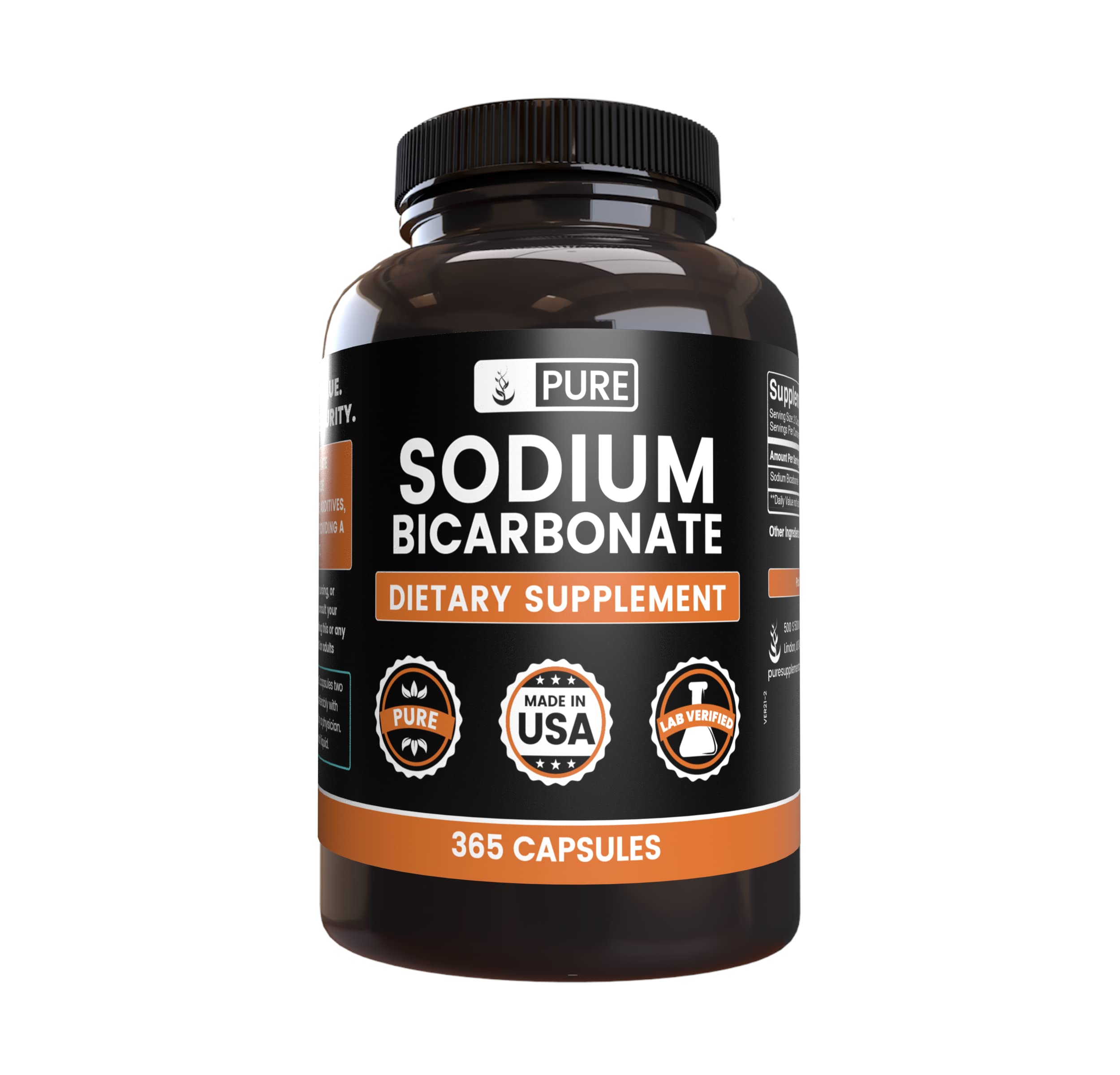 Pure Original Ingredients bicarbonate de soude en capsules, bouteille visible, pureté fiable pour usage quotidien.