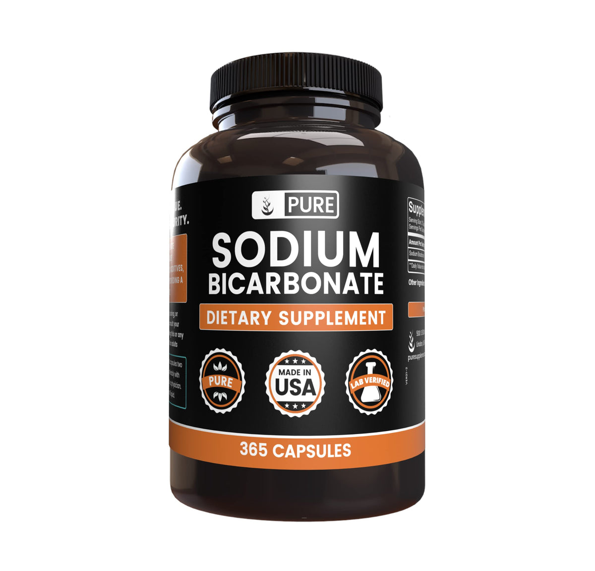 Pure Original Ingredients bicarbonate de soude en capsules, bouteille visible, pureté fiable pour usage quotidien.