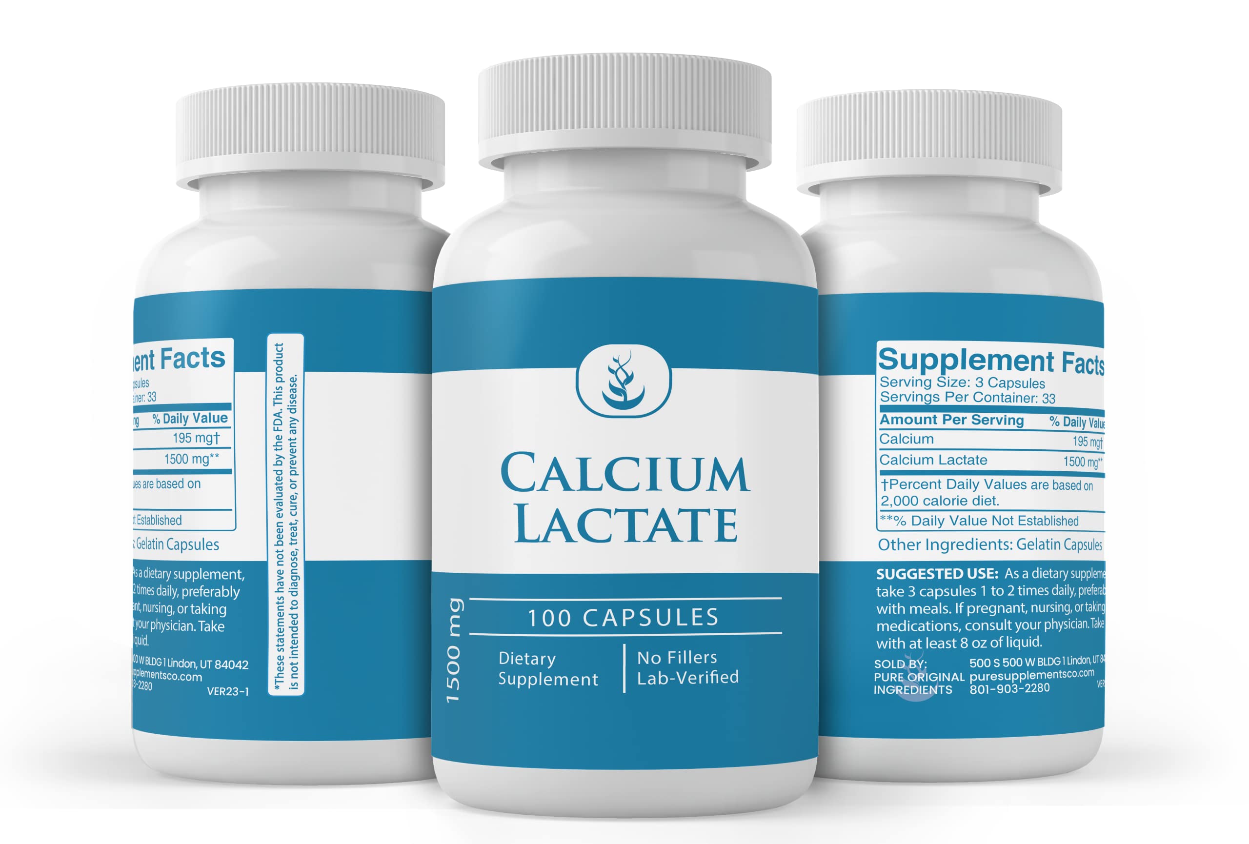 Pure Original Ingredients Calcium Lactate – dosage quotidien clair, facilité d'insertion dans la routine.