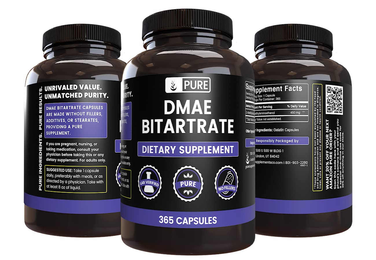 Origine anchois Pure Original Ingredients DMAE Bitartrate indiquée sur l'emballage.