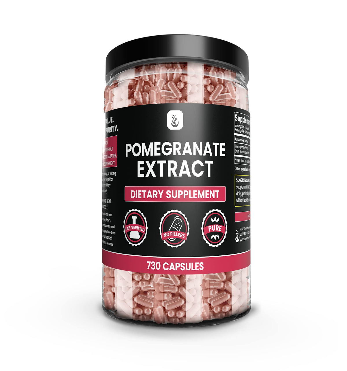 PURE ORIGINAL INGREDIENTS Extrait de grenade capsules faciles à prendre dans une routine quotidienne.