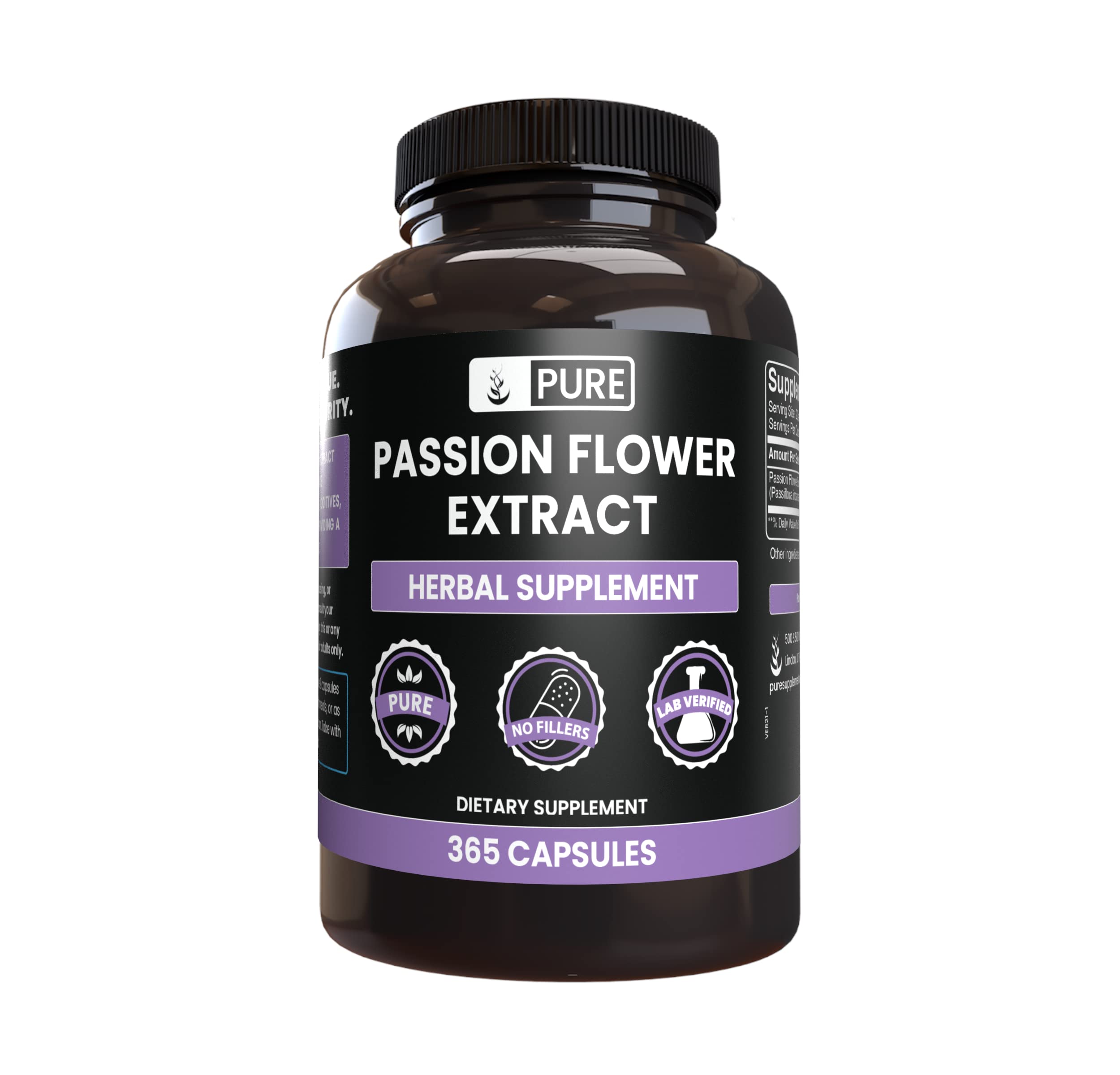 Extrait fleur passiflore Pure Original Ingredients dans une bouteille, pratique pour une routine quotidienne de détente.